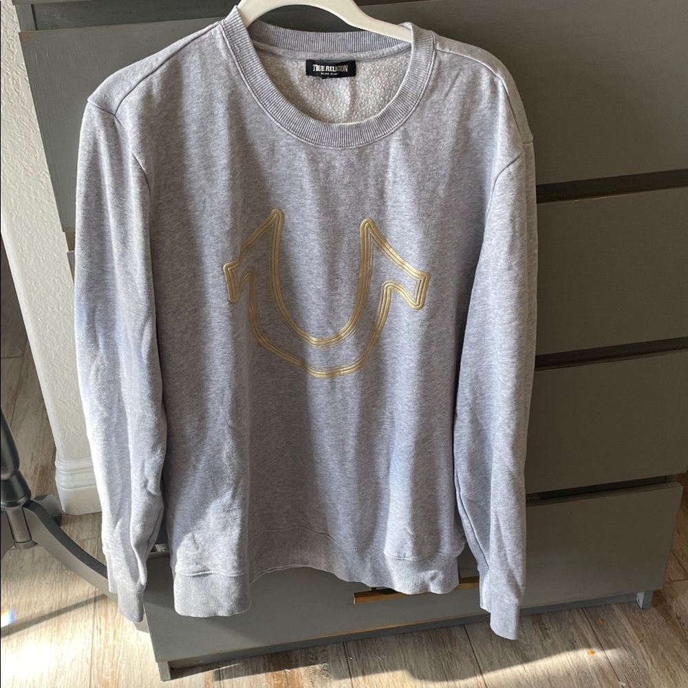 True Religion Gray Crewneck with Gold Detail